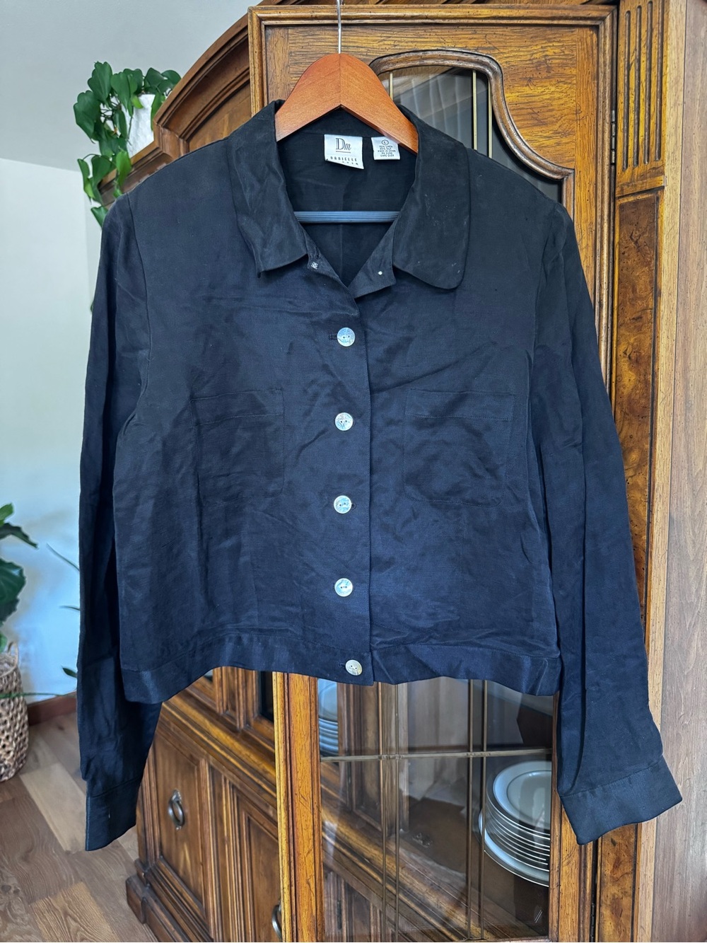 Vtg Silk/Linen Cropped Button-Front Jacket